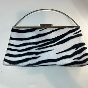 Zebra Pattern Purse Clutch Faux Fur Indeed Kiss Closure Silver Tone Inner Pocket